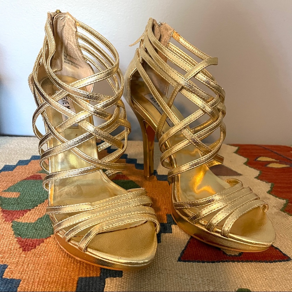Gold Steve Madden Strappy Criss Cross Heels